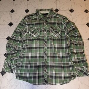 Buckle Black Label Plaid Western Snap Button-Up Shirt Green Men's Large
